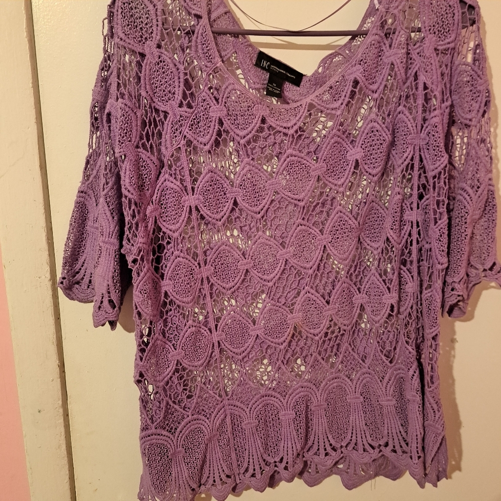 INC Lilac crochet style top 1X